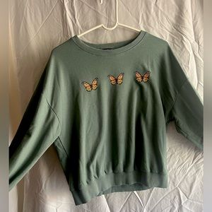 Teal butterfly crewneck